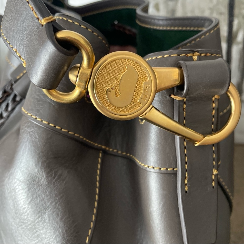 🩶🤎LG Dooney and Bourke Hattie Drawstring Bag Florentine Leather -Charcoal- $528 - Picture 12 of 16